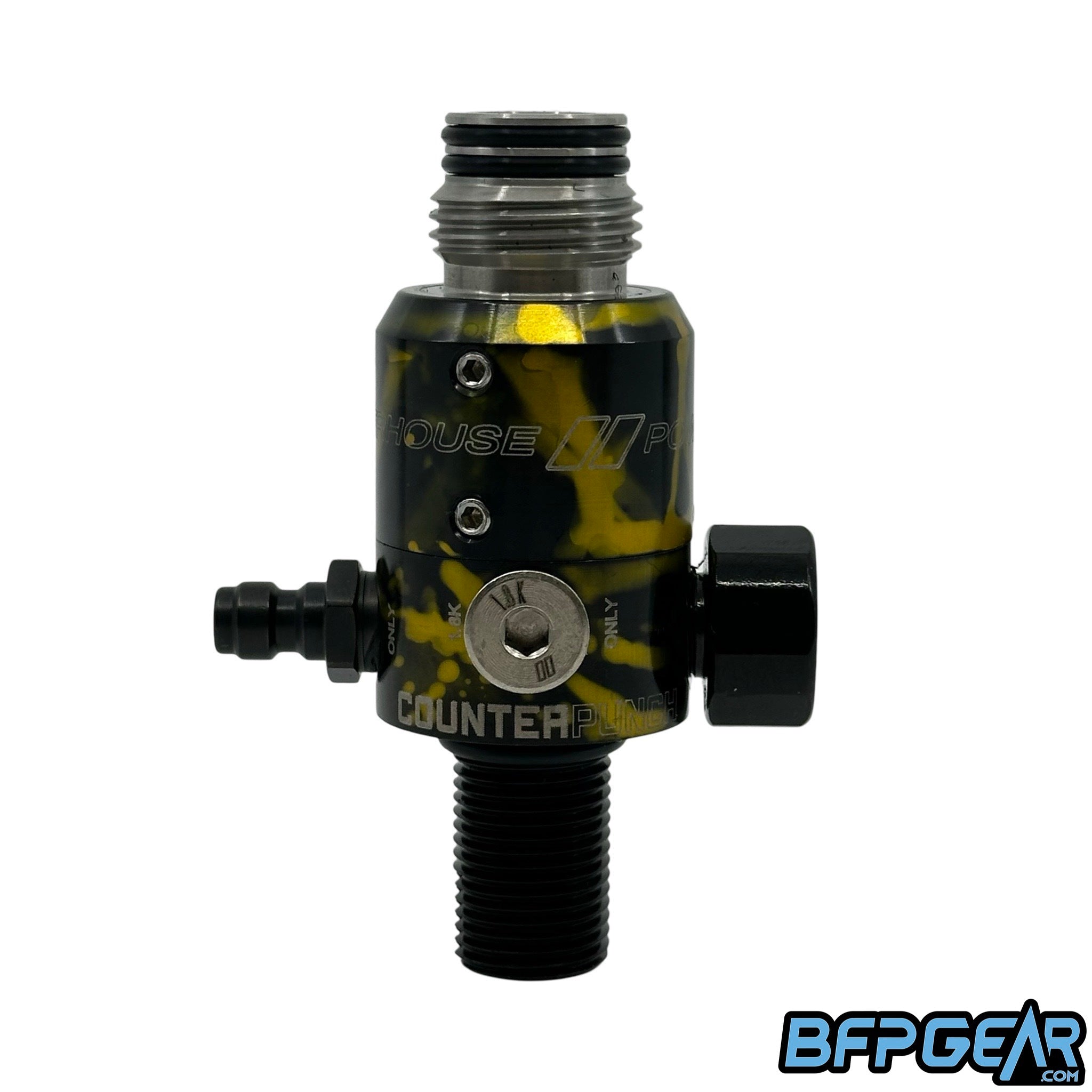 The Powerhouse Counterpunch regulator in the black and gold splash color way.