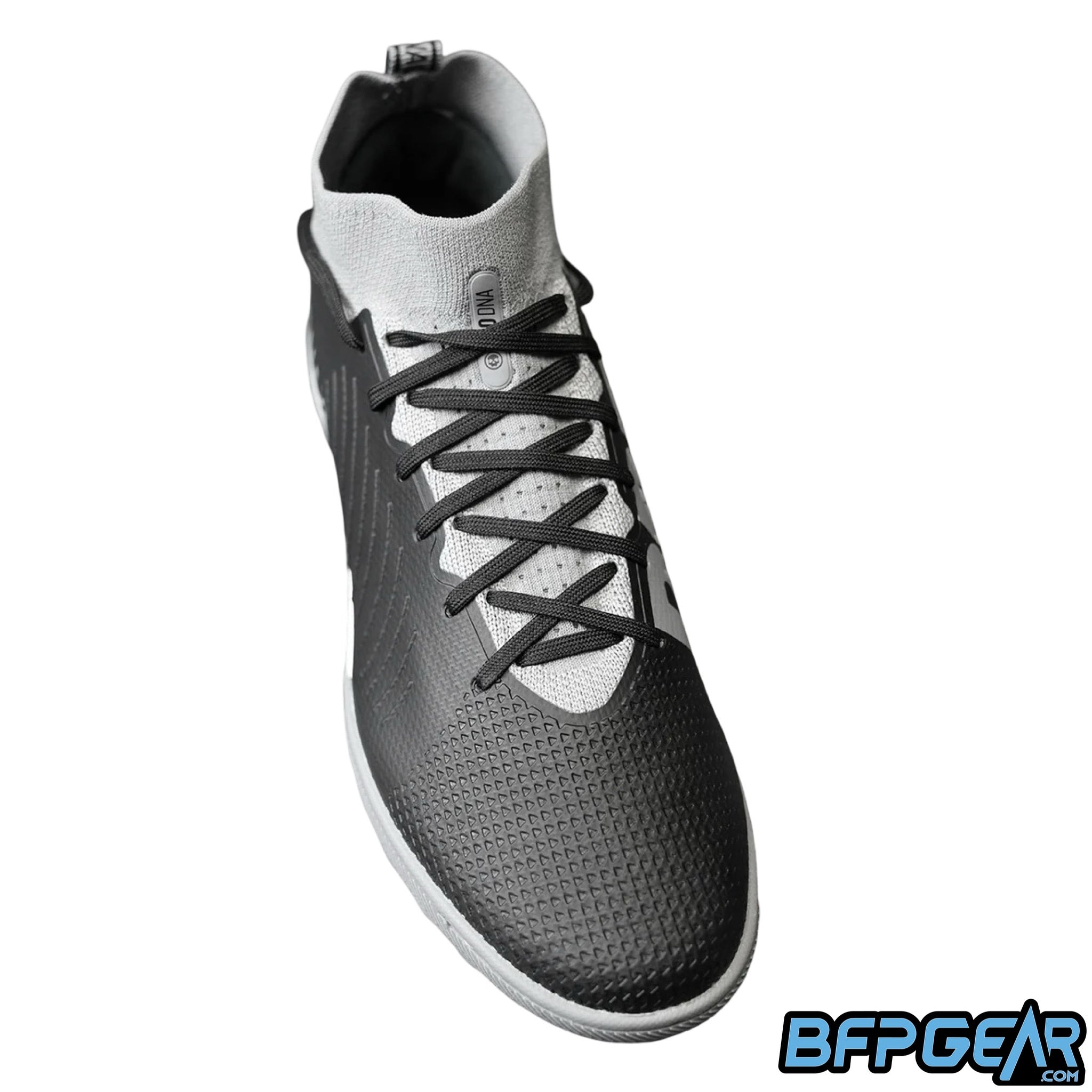 A top down look of the Infamous Pro DNA Turf Cleat. The DNA Weave upper is a breathable knitted material, and has targeted support zones to help with stability.