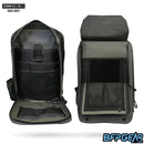 The Infamous Storm VLT opened up to see the internals. The main pocket can hold a lot of gear, and has a velcro'd divider to protect any kind of laptops or tablets. The outer pocket is sealed magnetically, and allows for other devices to be stored.