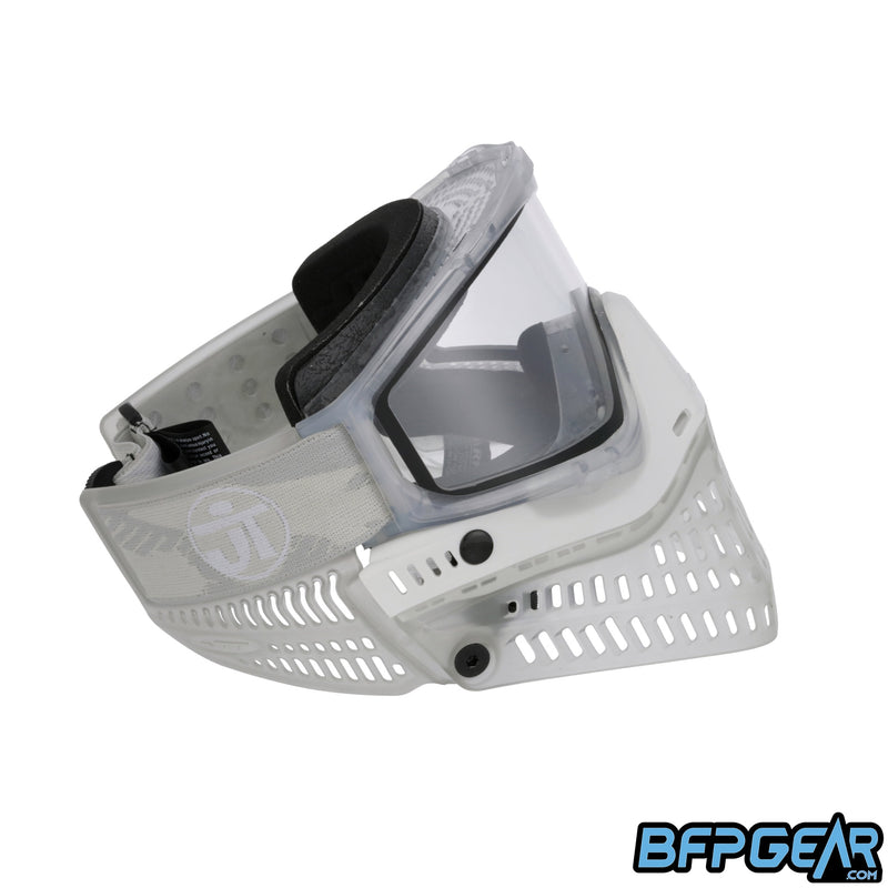 The right facing view of the JT LE ProFlex Birthstone April Diamond paintball mask. Highly limited quantities, only one per person.