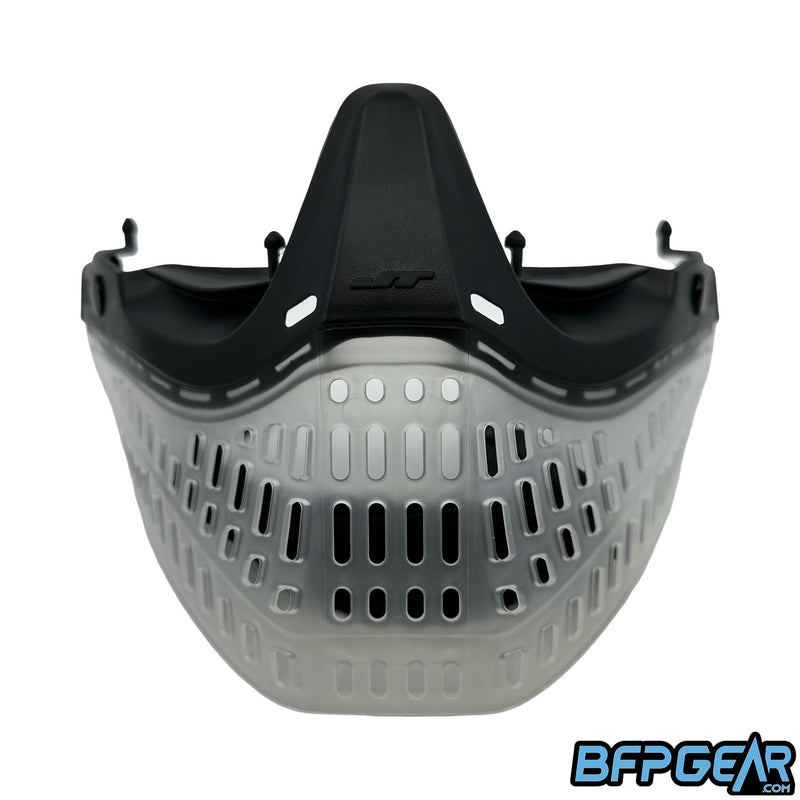 The JT ProFlex faceplate in black and clear. Fits ProFlex, Proshield, and other JT goggle systems.