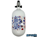 The JT Ultra Light 80ci bottle with FLO PRO Regulator in white. This limited edition bottle has a 4th of July pattern on it in America's signature colors, red, white, and blue.