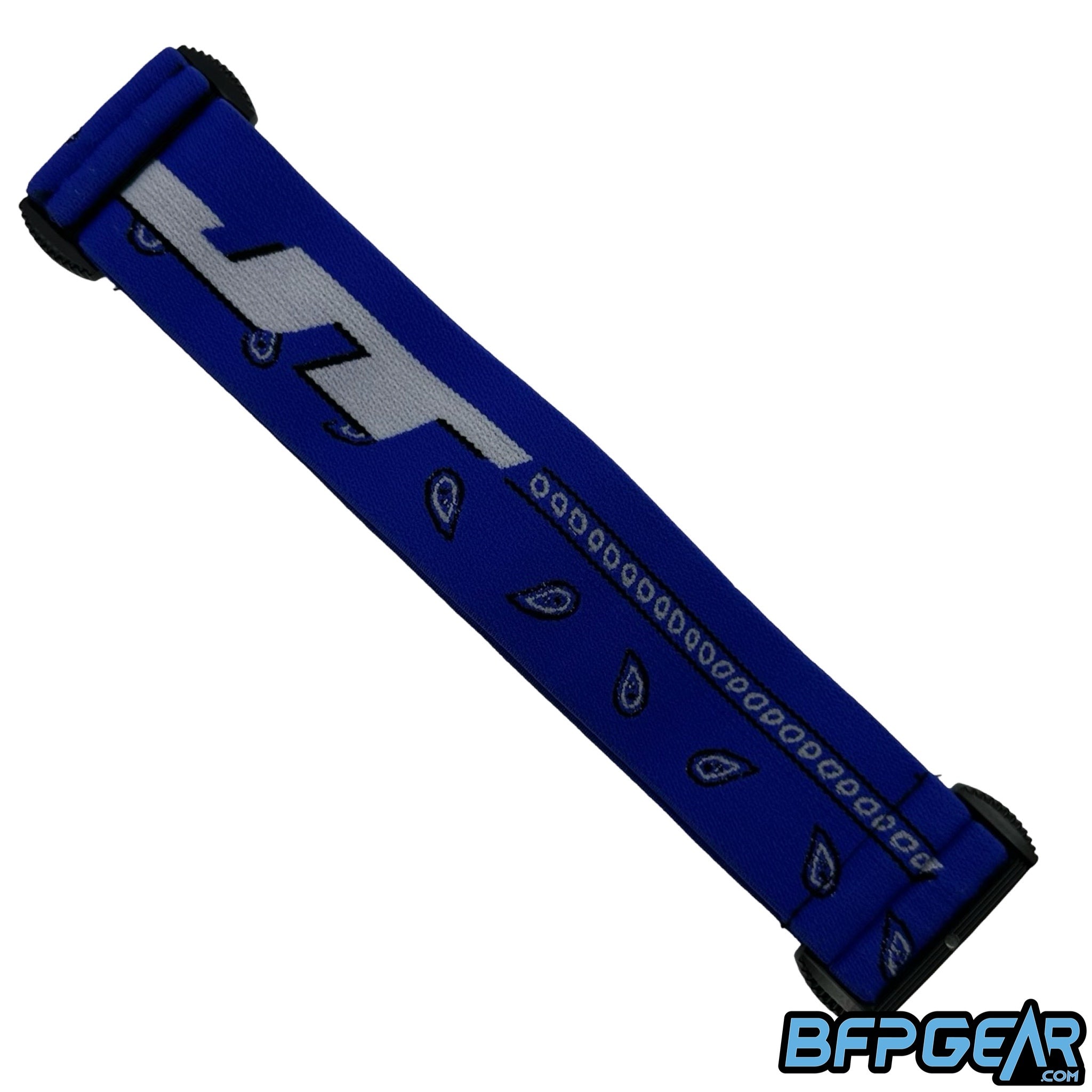 The JT ProFlex goggle strap in the blue bandana color way.