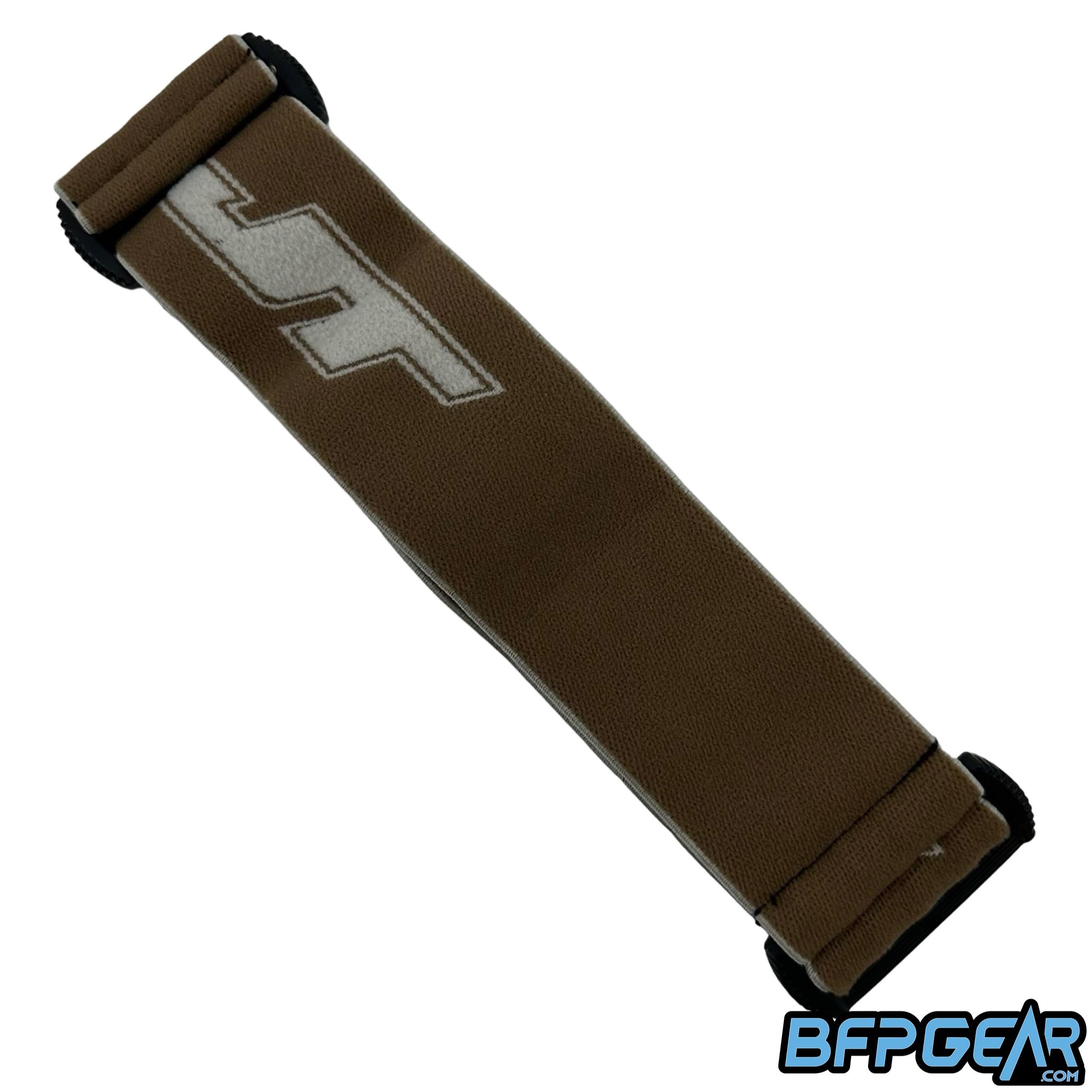 The JT ProFlex goggle strap in the brown and white color way.