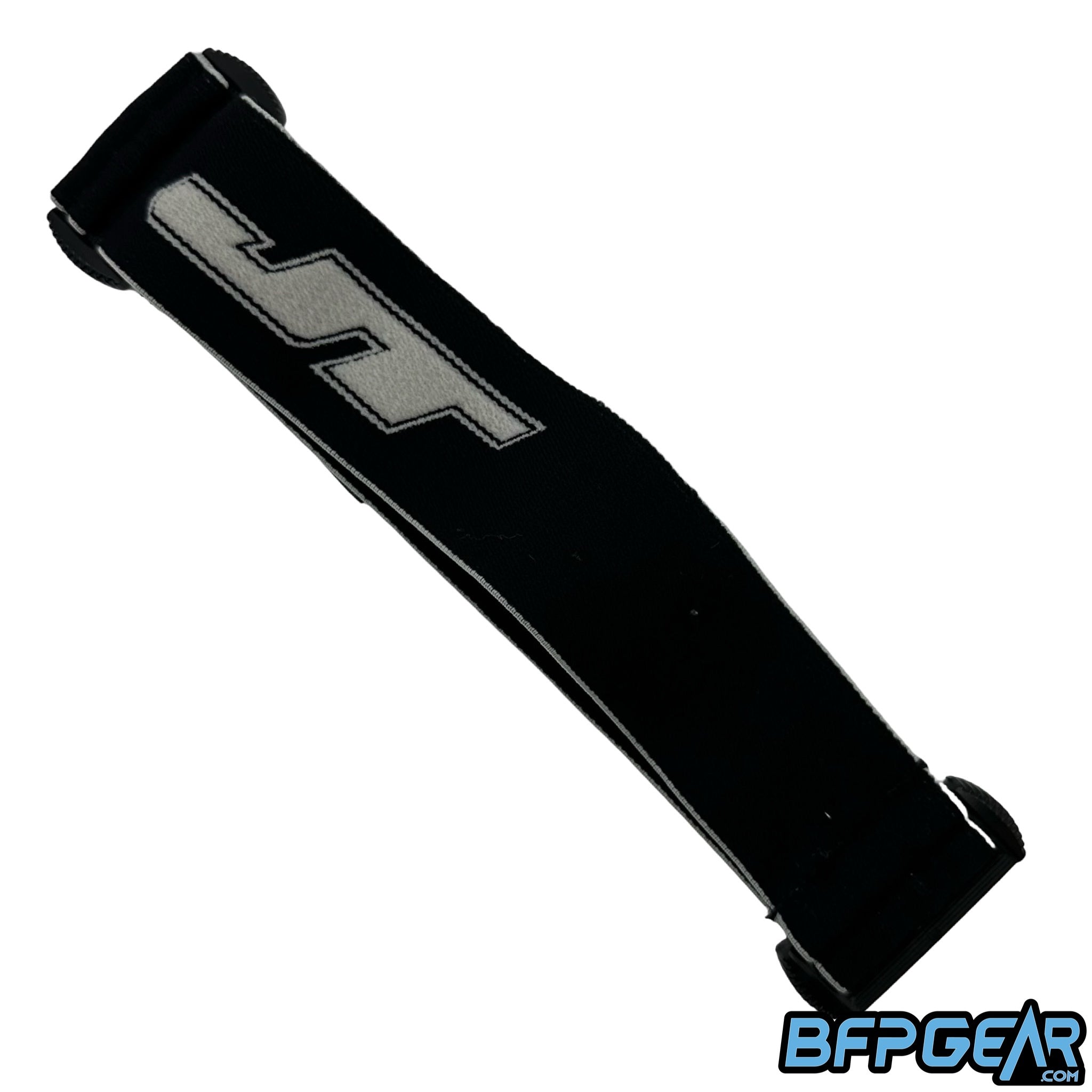 The JT ProFlex goggle strap in the standard black and white color way.