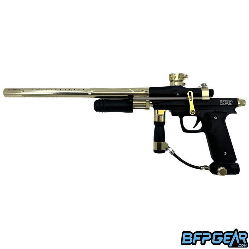 The KPC+ Pump paintball gun in black and gold.