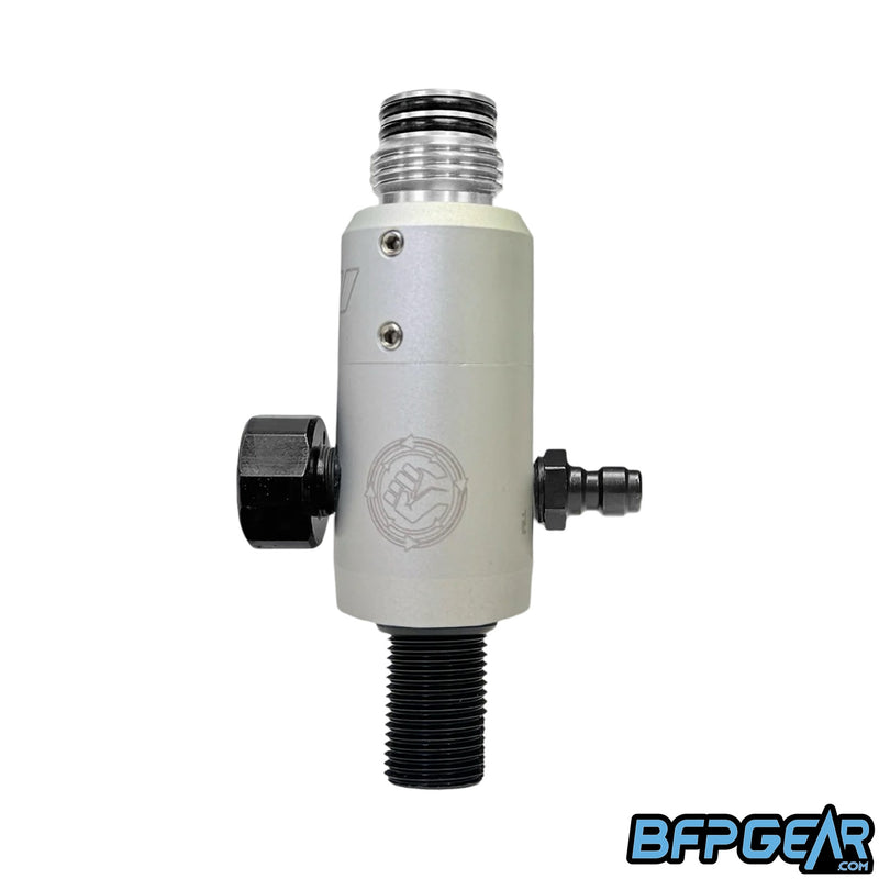The Powerhouse Counterpunch Regulator in dust silver. This particular regulator is in the Longbody configuration, offering extra length without compromising performance.
