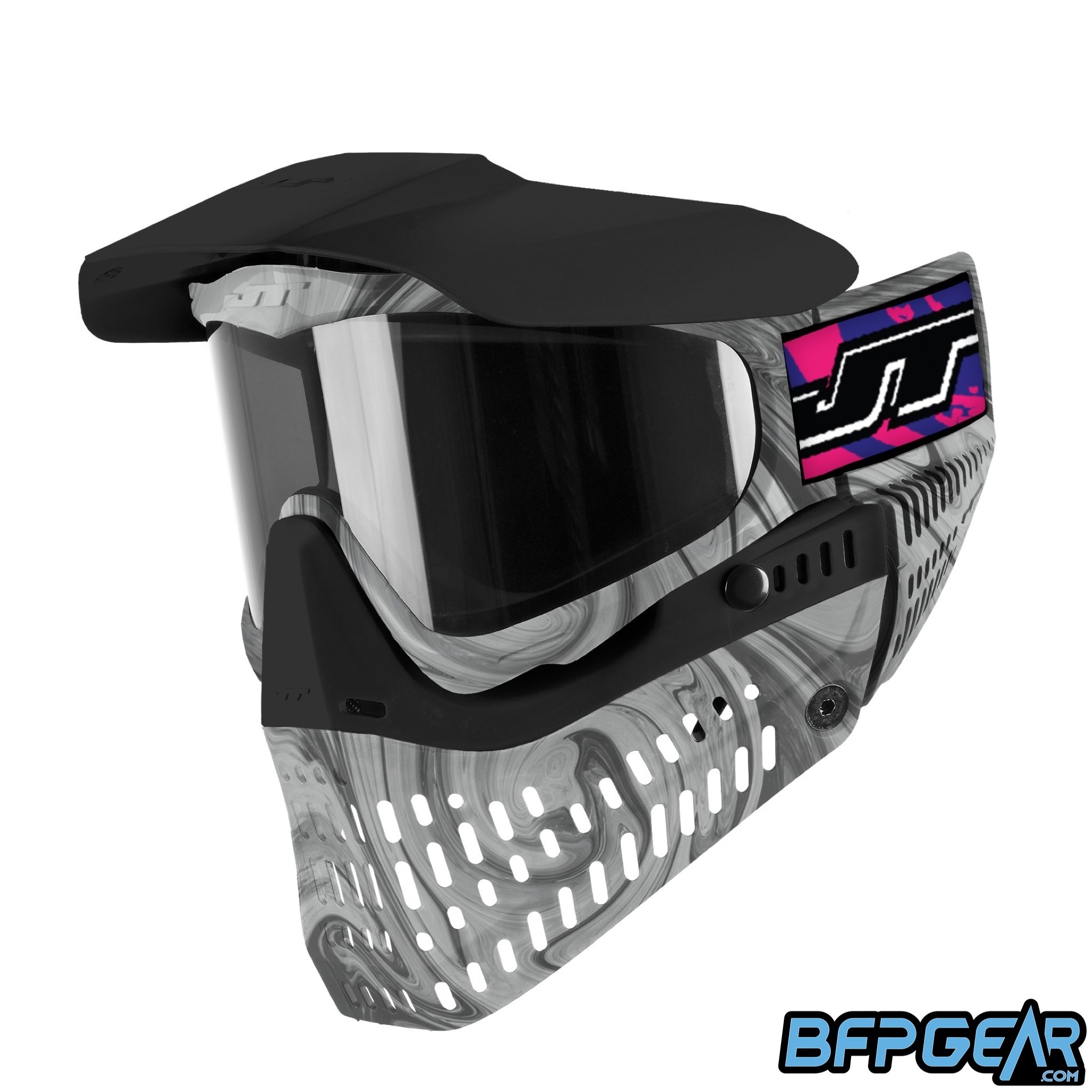 The JT ProFlex Marble Series LE goggle in the marble grey variant. This is the home version, featuring a black faceplate and visor.