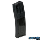 CF20 Pro continuous feed paintball magazine with curved design, aluminum inserts, ball bearing winder, and tool-free side panel for FSR and .68 cal rounds.