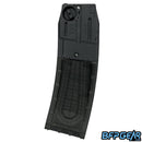 The left side of the CF20 Pro magazine. A smoke colored window is shown on this side so you can see inside of the magazine.