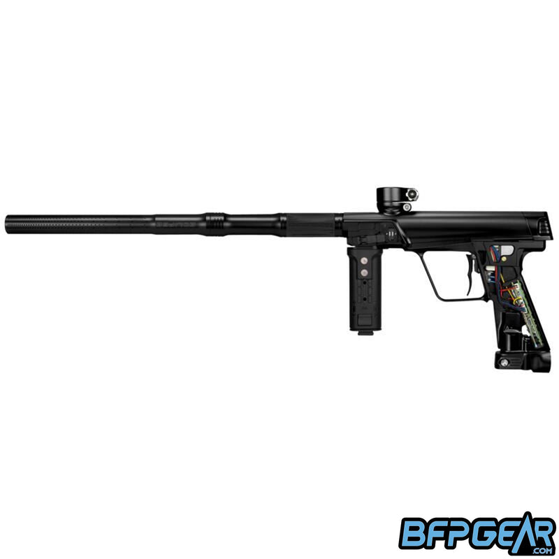 The Planet Eclipse CS3 Pro without the grips. This exposes the electronics found inside, and shows the battery harness.