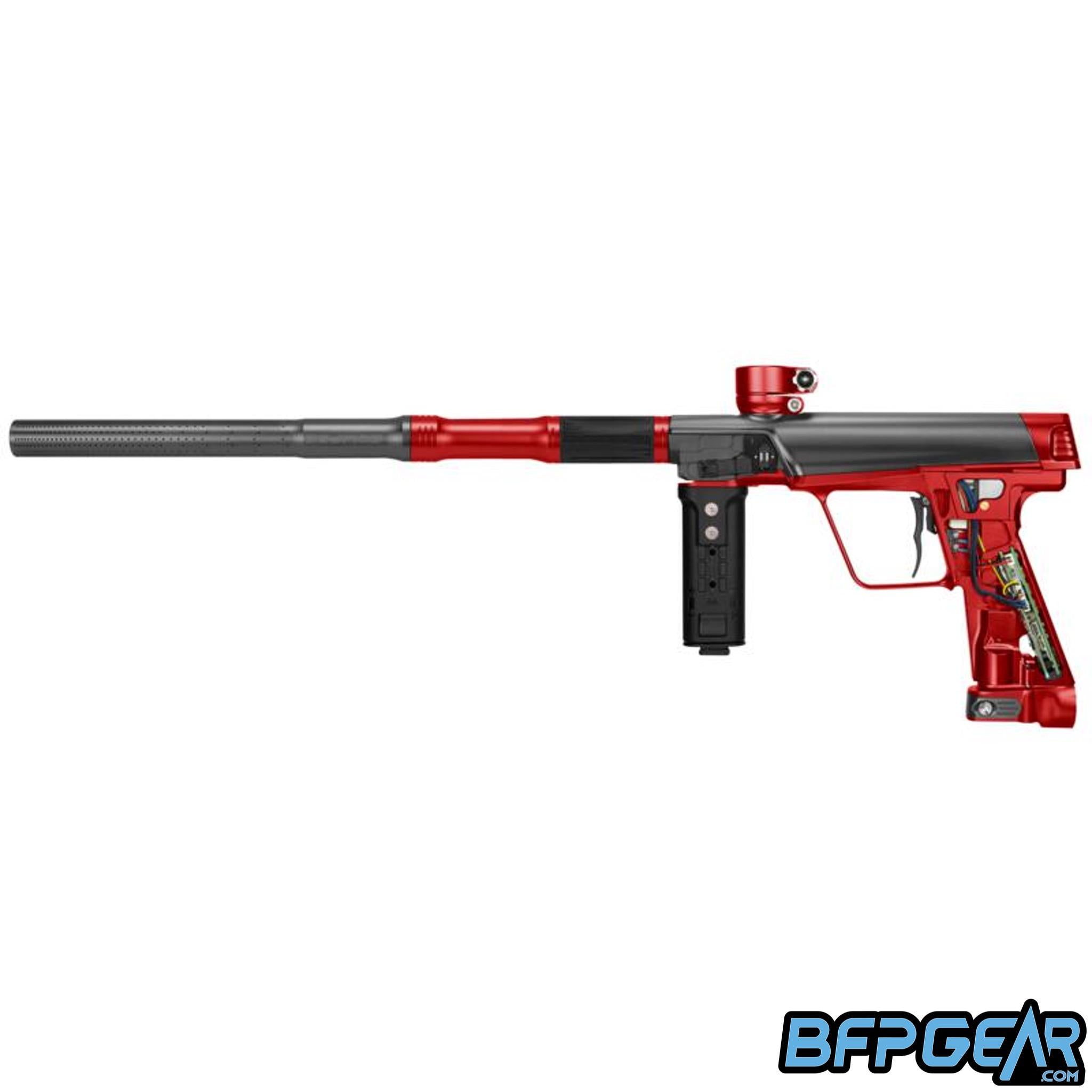 The Planet Eclipse CS3 Pro without the grips. This exposes the electronics found inside, and shows the battery harness.