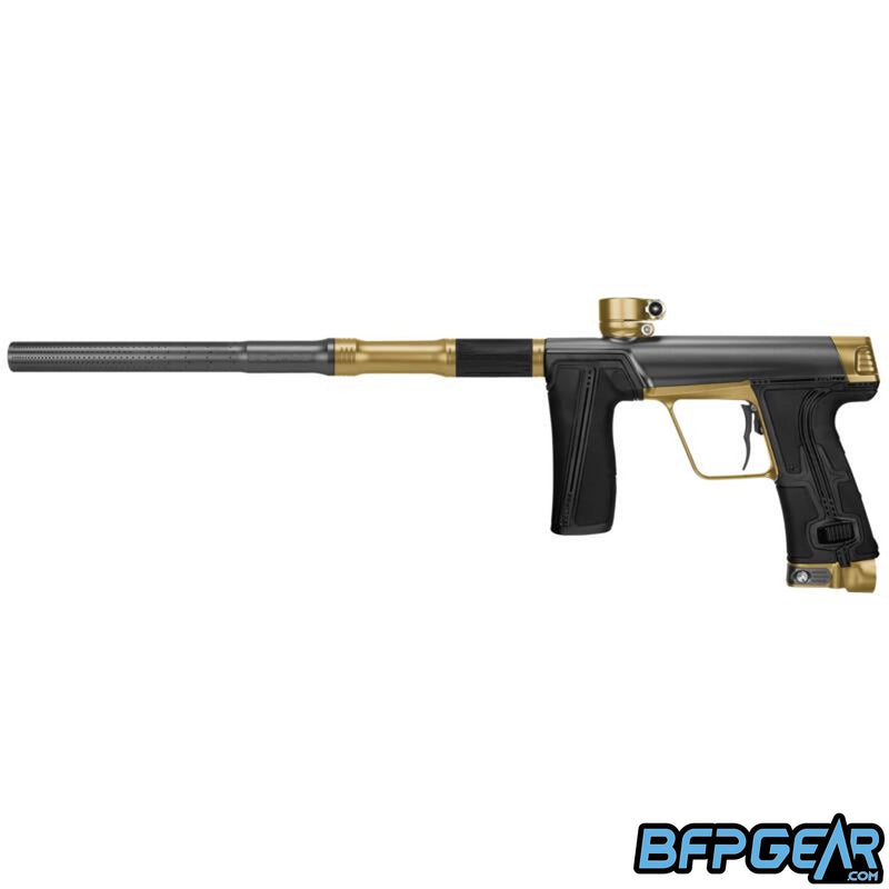Planet Eclipse CS3 Pro paintball marker in graphite and sandstone, left-facing view, S63 Pro FL barrel, available at BFP Gear.