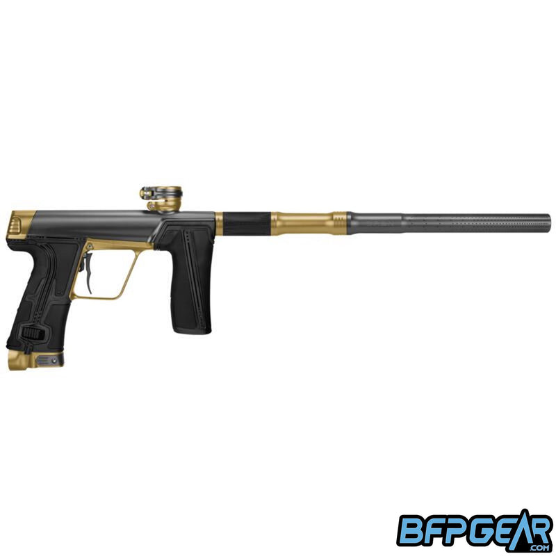Planet Eclipse CS3 Pro paintball marker in graphite and sandstone, right-facing view, S63 Pro FL barrel, available at BFP Gear.