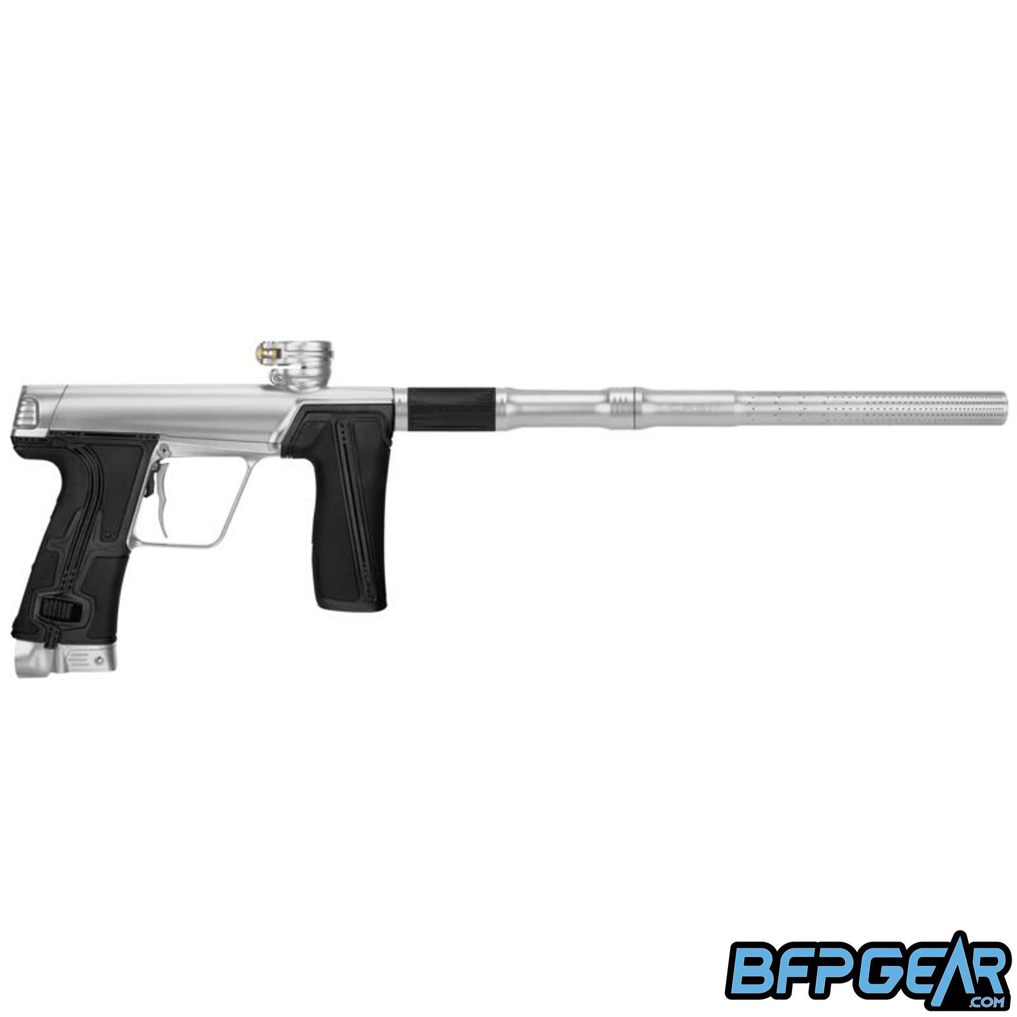 Planet Eclipse CS3 Pro paintball marker in all silver, right-facing view, S63 Pro FL barrel, available at BFP Gear.