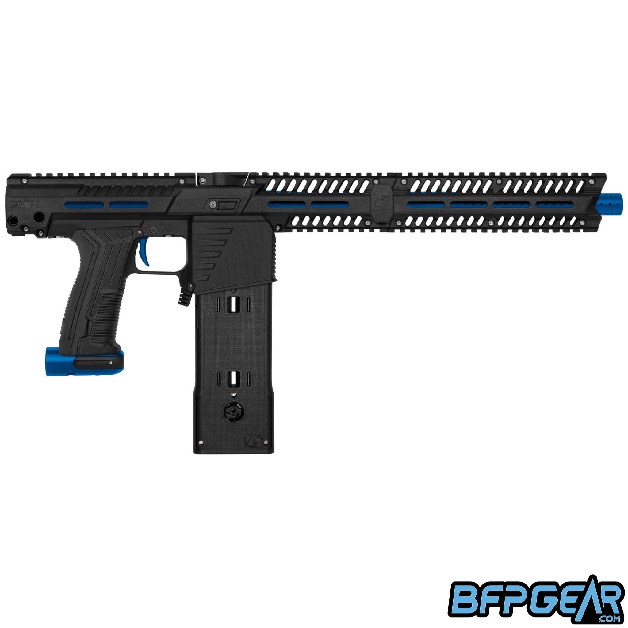 The Planet Eclipse EMF 100 in the Fearless Blue color way. Al black polymer body with blue aluminum anodized parts.