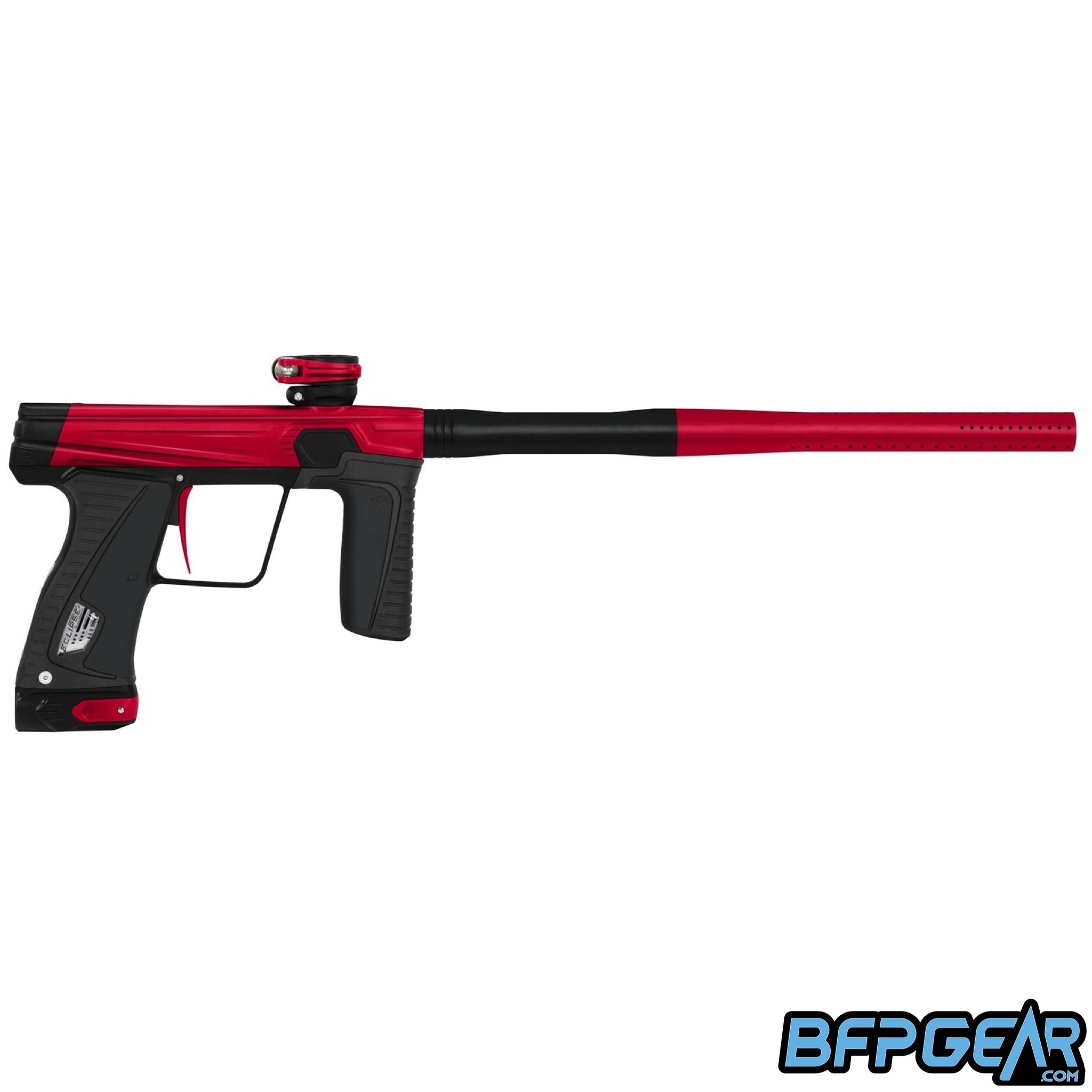 The Planet Eclipse GTEK 180R Paintball marker in red and black. The GTEK 180R is arguably the best paintball marker under $1000.