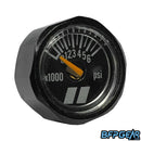 Ultra-lightweight black aluminum PH gauge face, 6000 PSI, compact design, for paintball tank regulators and air systems. Color is black.