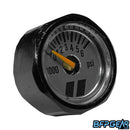 Ultra-lightweight black aluminum PH gauge face, 6000 PSI, compact design, for paintball tank regulators and air systems. Color is charcoal.