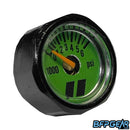 Ultra-lightweight black aluminum PH gauge face, 6000 PSI, compact design, for paintball tank regulators and air systems. Color is green.