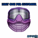 The front facing view of the JT LE ProFlex Birthstone February Amethyst paintball mask. Highly limited quantities, only one per person.