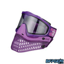 The left facing, angled view of the JT LE ProFlex Birthstone February Amethyst paintball mask. Highly limited quantities, only one per person.