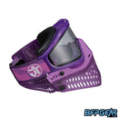 The right facing view of the JT LE ProFlex Birthstone February Amethyst paintball mask. Highly limited quantities, only one per person.