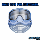 The front facing view of the JT LE ProFlex Birthstone March Aquamarine paintball mask. Highly limited quantities, only one per person.