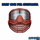 The front facing view of the JT LE ProFlex Birthstone January Garnet paintball mask. Highly limited quantities, only one per person.