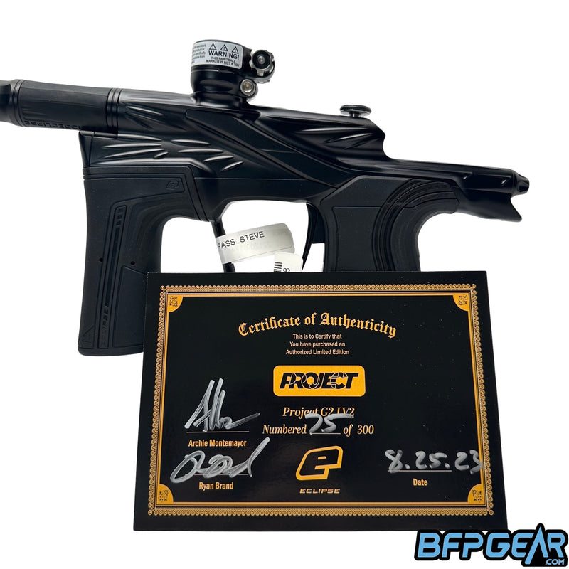 All Project paintball markers come with a certificate of authentication signed by Ryan Brand and Archie Montemayor.