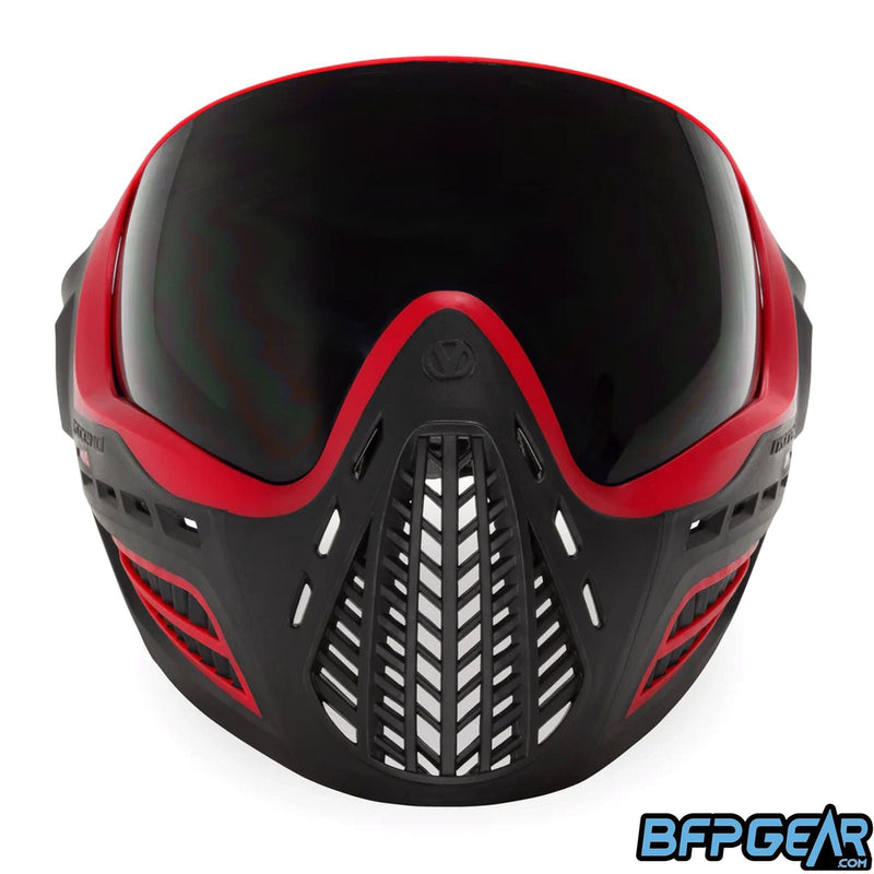 Front shot of the mouth ventilation on the Red/Black Ascend goggles.