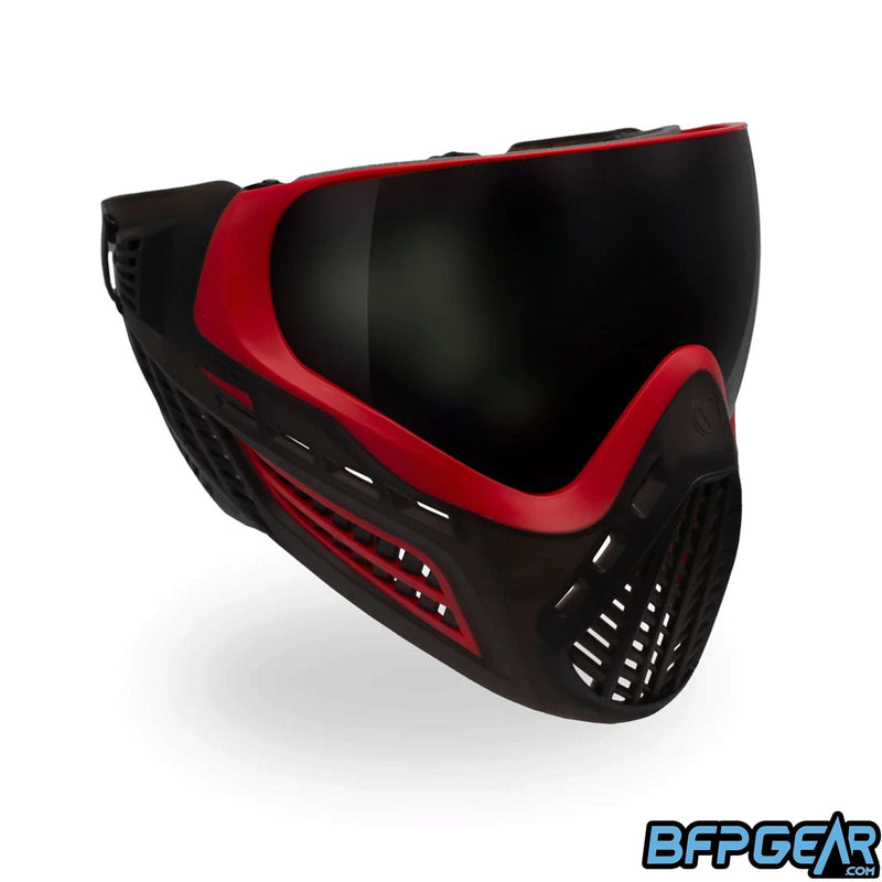 Angled shot of the Red/Black Ascend goggles to show off more ventilation along the cheek.