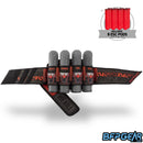 The BunkerKings Fly 2 Harness in the Red Skull color way. Red and grey with white skulls on the main pod sleeves.