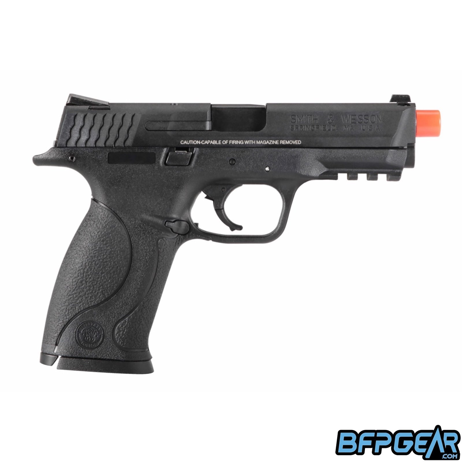 Side view of the M&P9 GBB airsoft pistol.