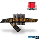 The BunkerKings Fly 2 Harness in the Sunrise Skull color way. Orange and black with Orange skulls on the main pod sleeves.