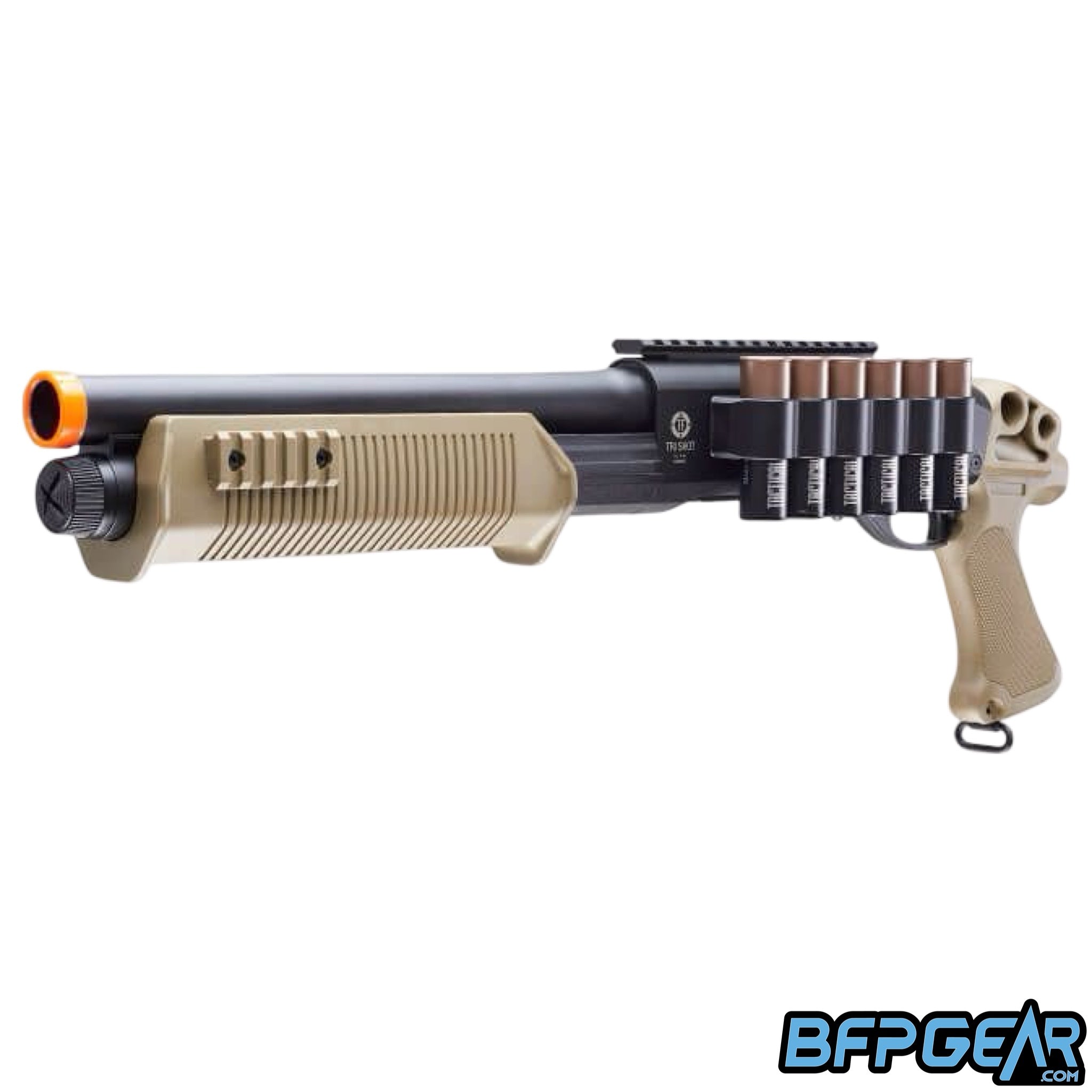 The Tactical Force Tri-Shot pump action shotgun.