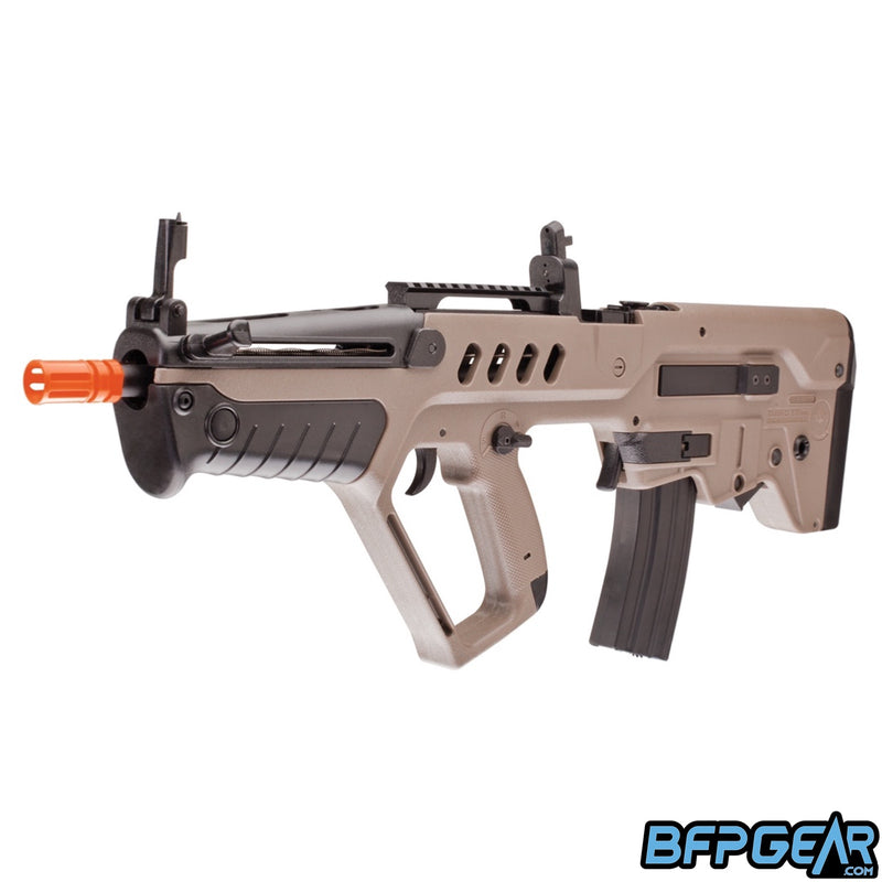 An angled view of the TAVOR 21 competition AEG.