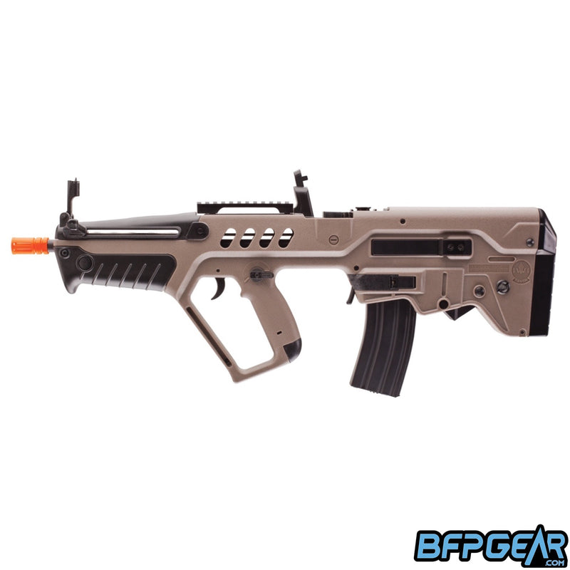 The Elite Force Tavor TAR-21 Competition airsoft electric gun in dark earth.