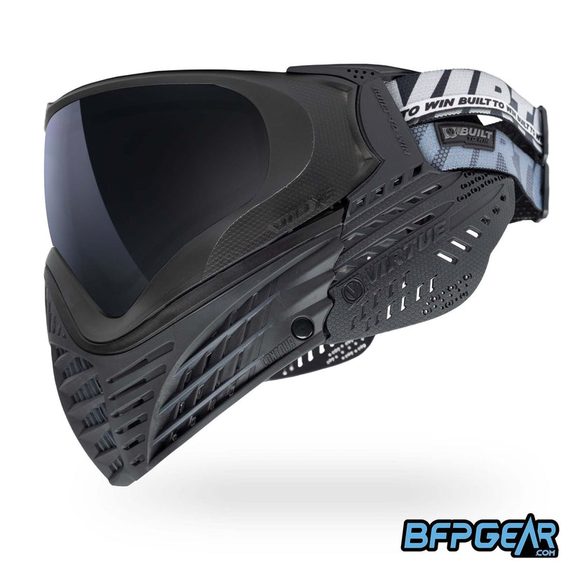 The stock color way of the Vio X6 Black Storm goggle system. Black faceplate and black soft ears.