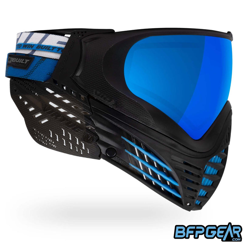 A custom color way of the Vio X6 Ice Black goggle system. Black faceplate with smoke ears.