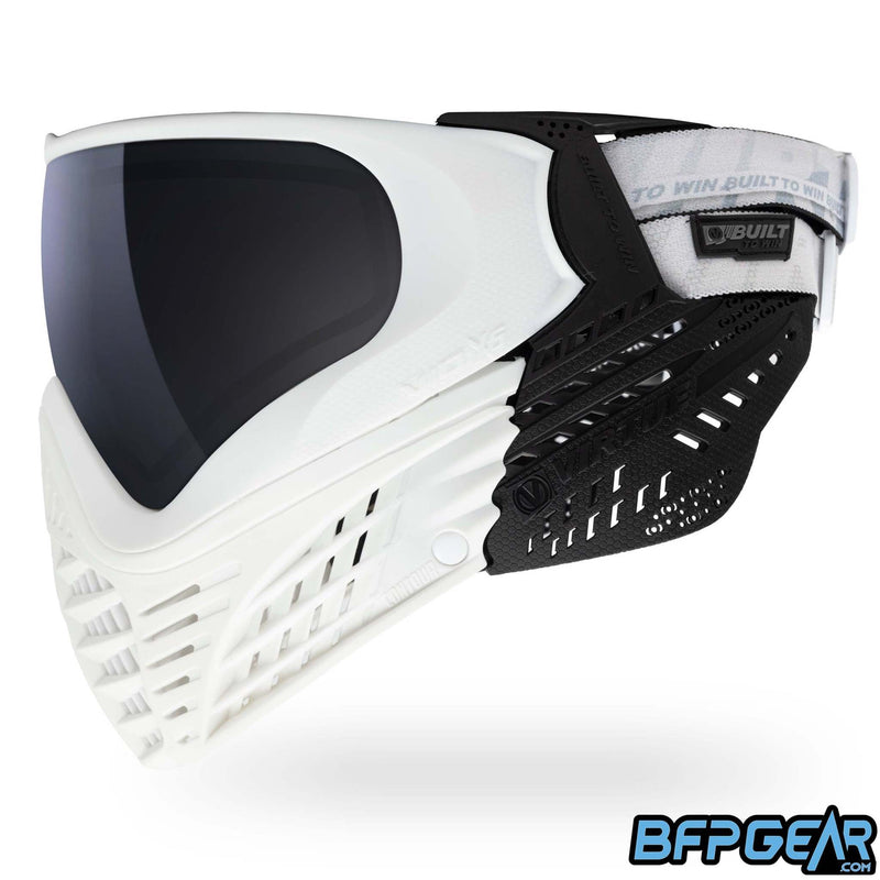 A custom color way of the Vio X6 White Storm goggle system. White faceplate and black soft ears.