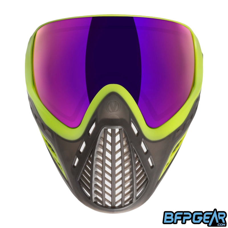 The Vio Ascend SE Black Acid facing the front. This shows off the ventilation you get in front of the mouth.