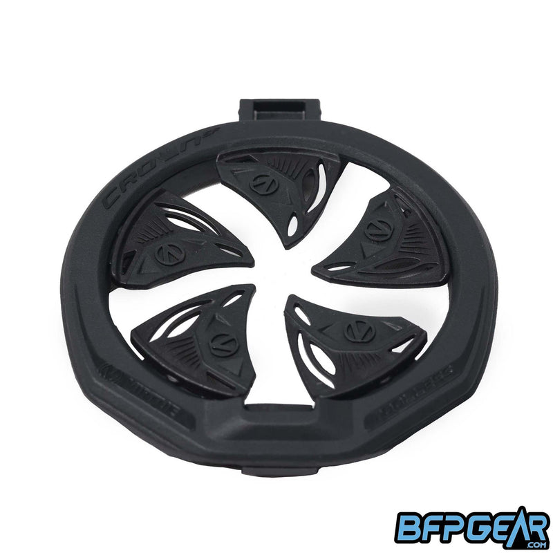 Angled view of the SF III Speed feed in black. Hinge locking lid and tool-less installation/removal have been brought back from the previous SF II speed feed.