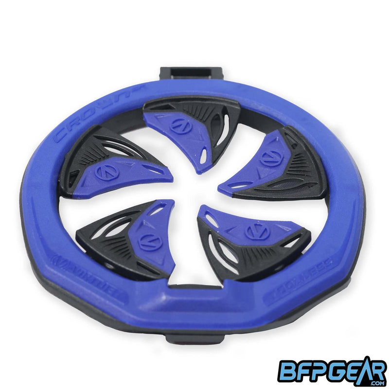 Angled view of the SF III Speed feed in blue. Hinge locking lid and tool-less installation/removal have been brought back from the previous SF II speed feed.