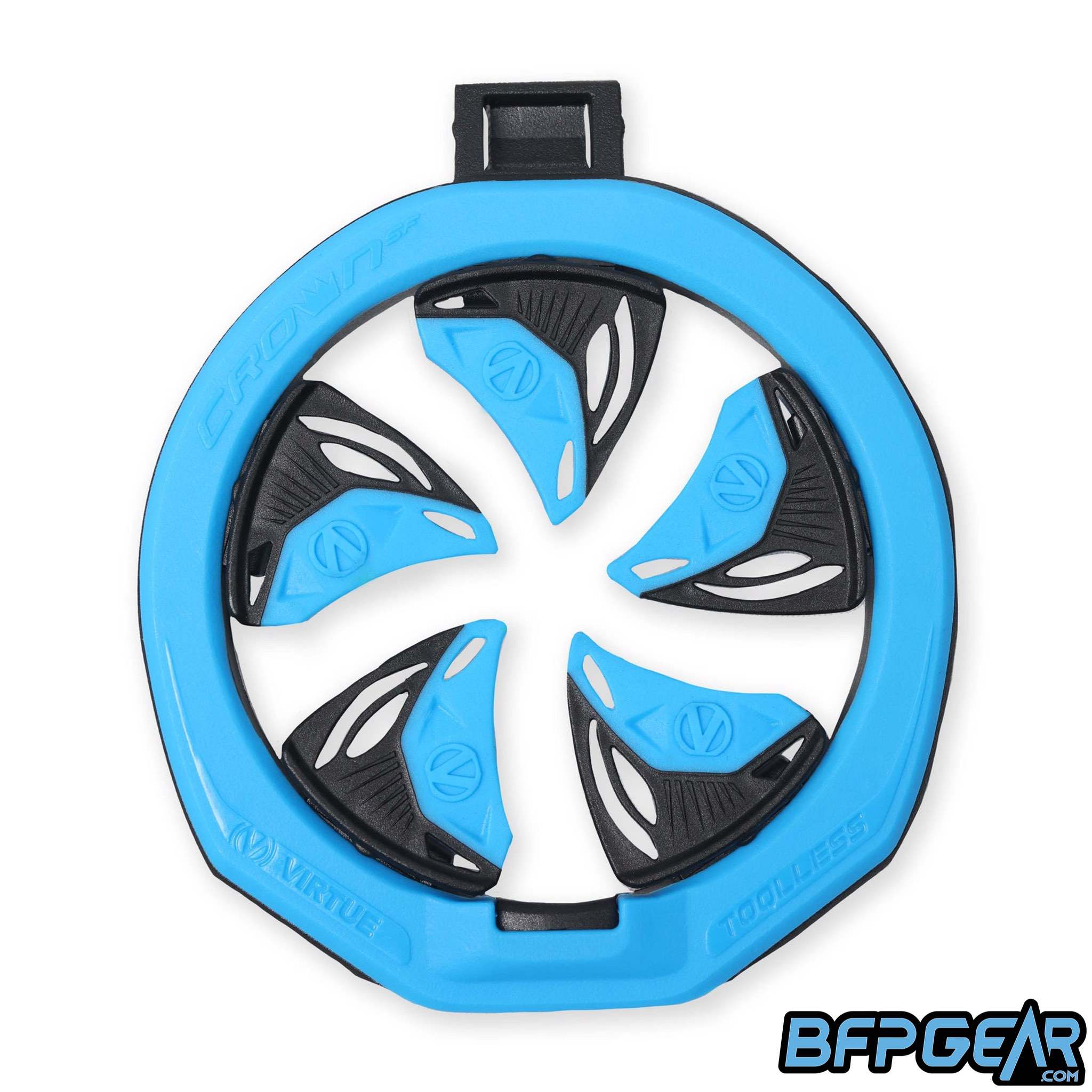 The Virtue SF III Speedfeed in Cyan. New rubber teeth help with better paint handling.