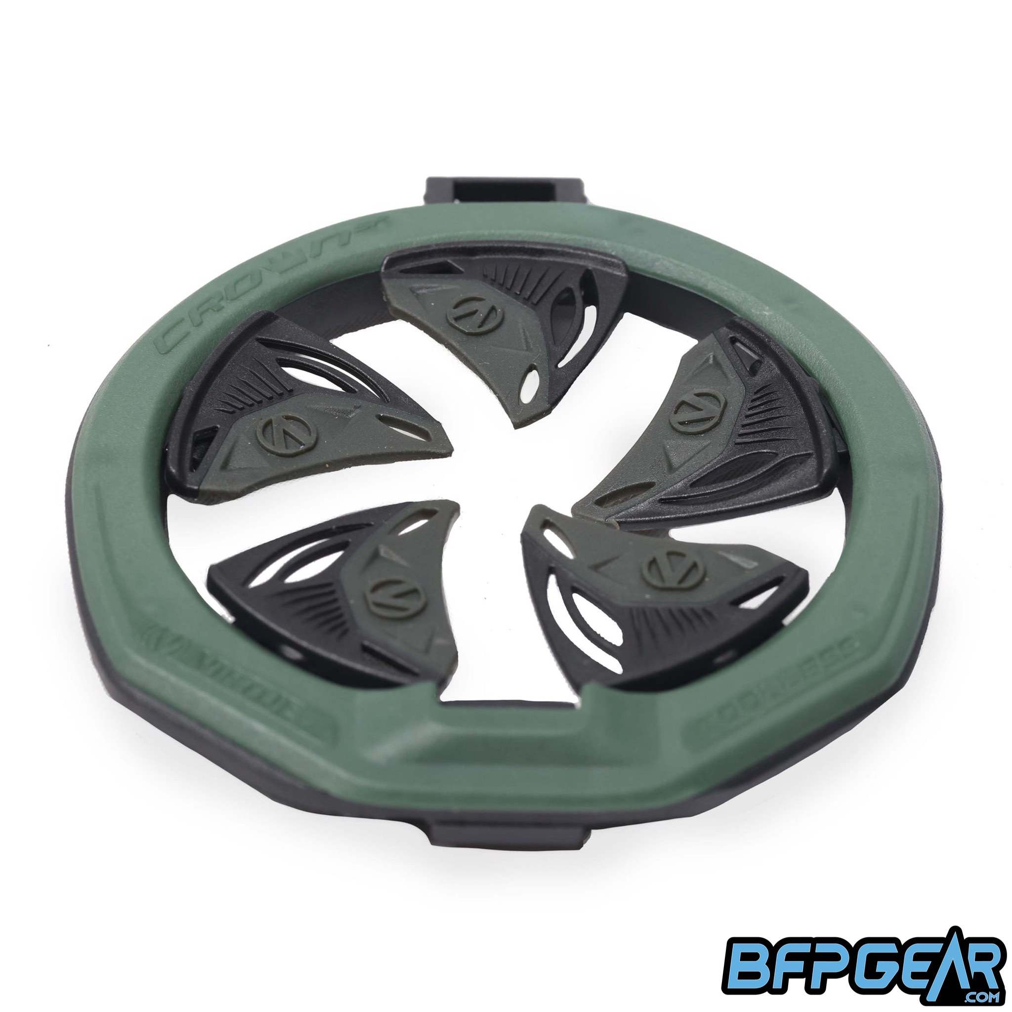 Angled view of the SF III Speed feed in olive. Hinge locking lid and tool-less installation/removal have been brought back from the previous SF II speed feed.