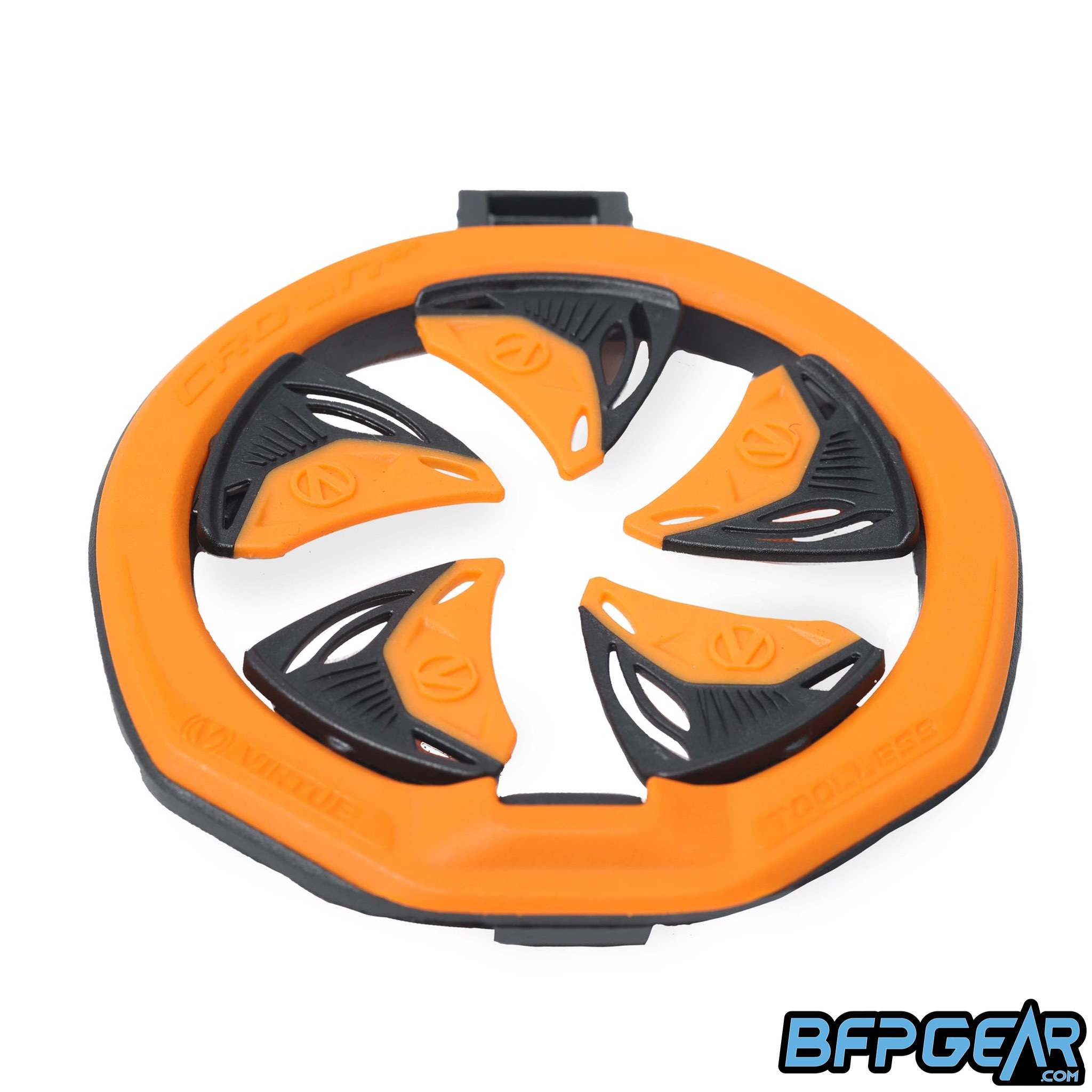 Angled view of the SF III Speed feed in orange. Hinge locking lid and tool-less installation/removal have been brought back from the previous SF II speed feed.