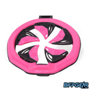 Angled view of the SF III Speed feed in pink. Hinge locking lid and tool-less installation/removal have been brought back from the previous SF II speed feed.