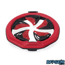 Angled view of the SF III Speed feed in red. Hinge locking lid and tool-less installation/removal have been brought back from the previous SF II speed feed.