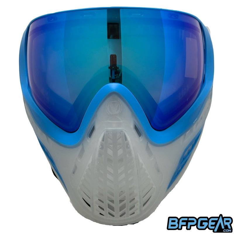 Front facing view of the Virtue VIO Ascend goggle in crystal cyan.